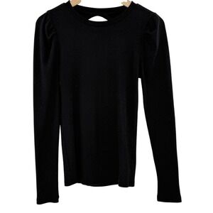 Gap Womens Black Ribbed Open Back Puff‎ Sleeve Long Sleeve Top Small
